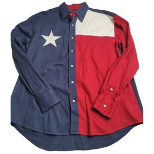 Larro Shirts Long Sleeve Button‎ Down Texas Lone Star Red White Blue XL
